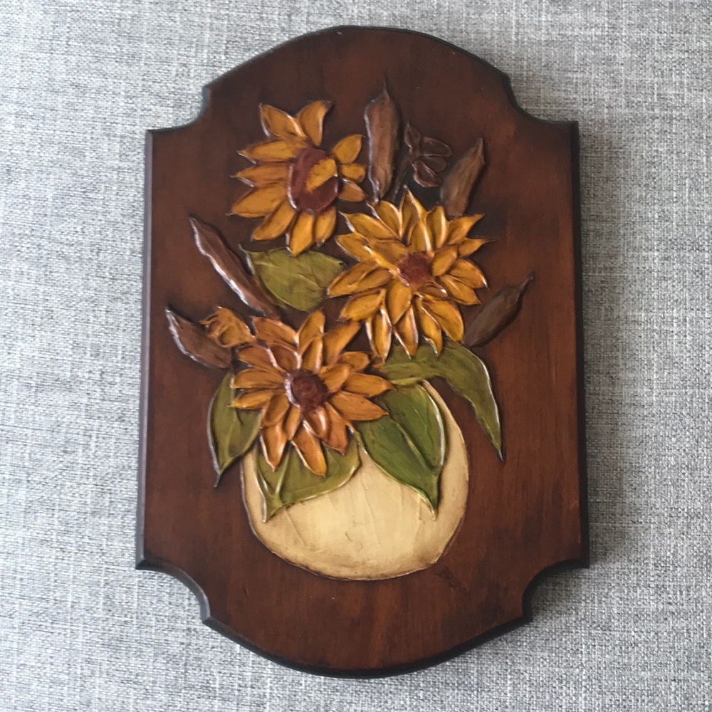VINTAGE 70s Boho Floral Wooden Wall Art PRICE FIRM